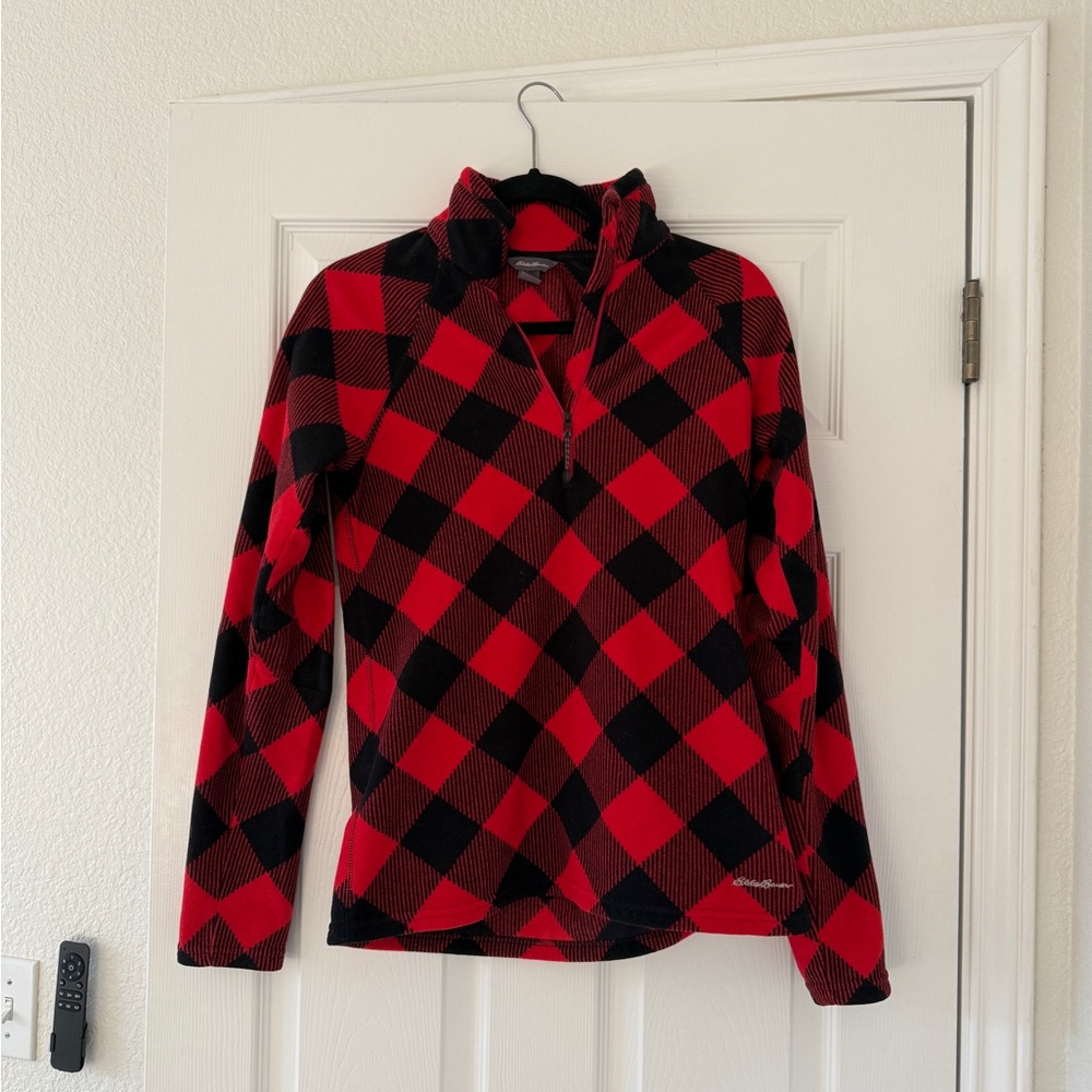 Eddie Bauer Red and Black Plaid Pullover / Quarter Zip